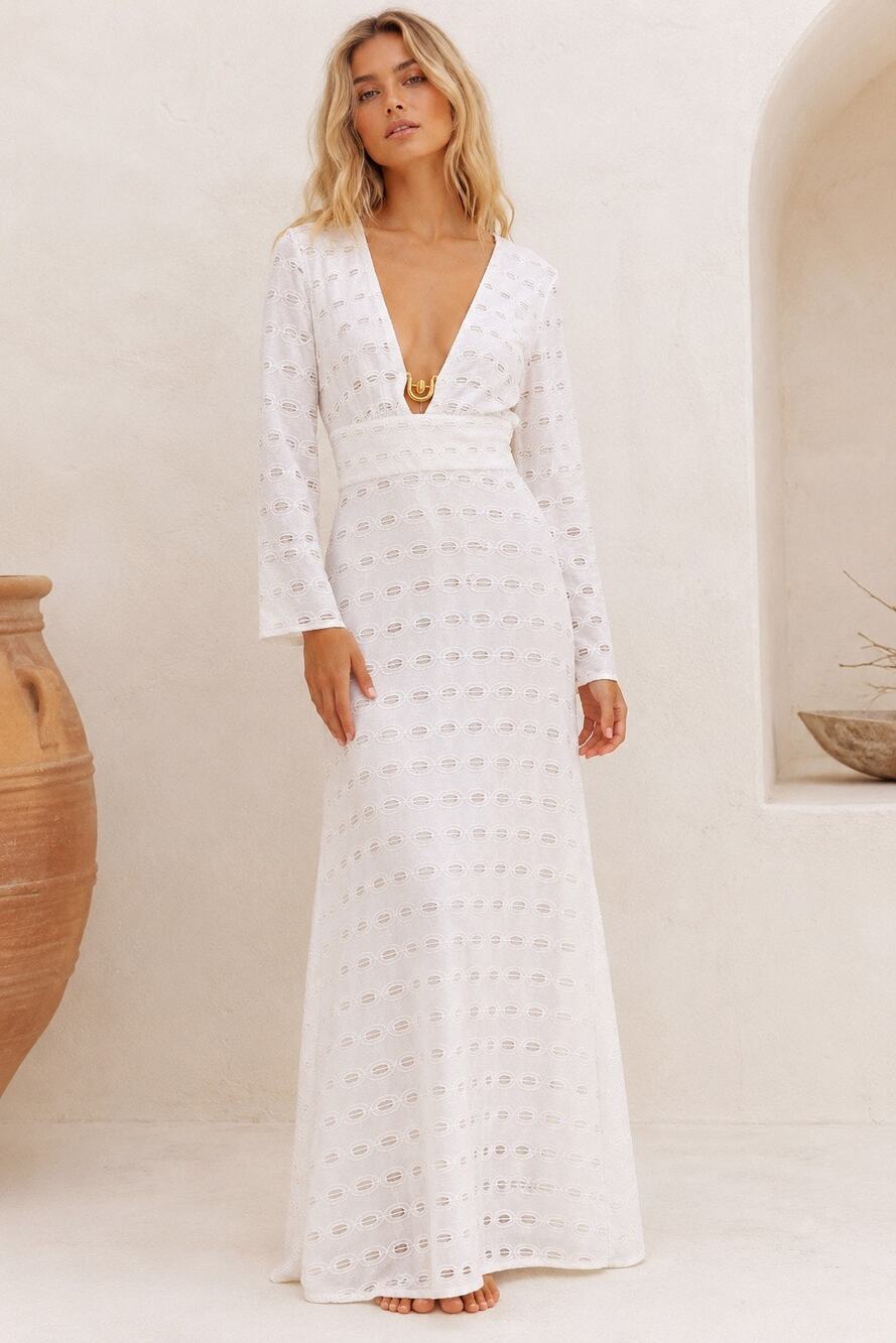 NEW ViX Paula Hermanny Raya White Embroidered Maxi Dress S Resort Coastal Beach